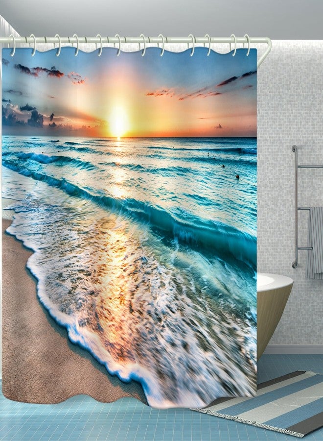 LYFANS Bathroom Uses Beach Sunset 3D Shower Curtain, Luxurious Bathtub Standard Shower Curtains, Waterproof and Bright Fabric Shower Curtain, with 12 White Hooks, Size (59x72 inches) - Image 3