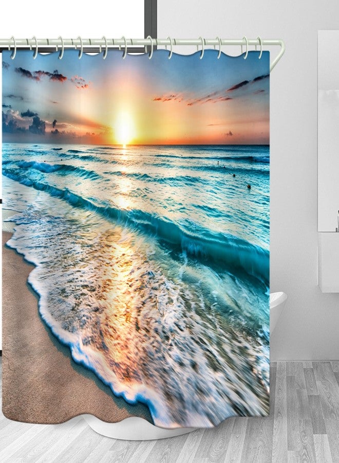 LYFANS Bathroom Uses Beach Sunset 3D Shower Curtain, Luxurious Bathtub Standard Shower Curtains, Waterproof and Bright Fabric Shower Curtain, with 12 White Hooks, Size (59x72 inches) - Image 2