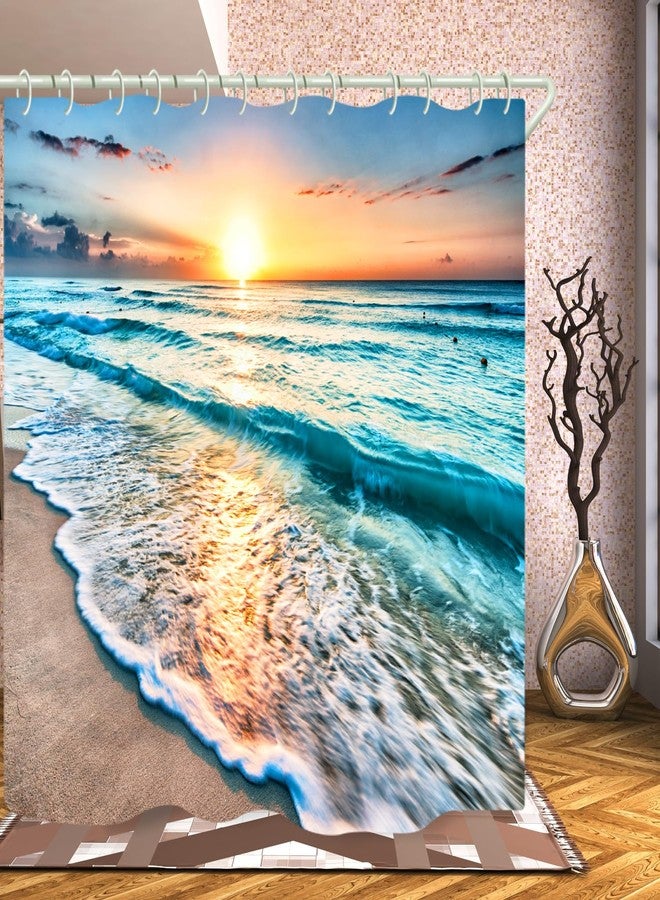 LYFANS Bathroom Uses Beach Sunset 3D Shower Curtain, Luxurious Bathtub Standard Shower Curtains, Waterproof and Bright Fabric Shower Curtain, with 12 White Hooks, Size (59x72 inches) - Image 4