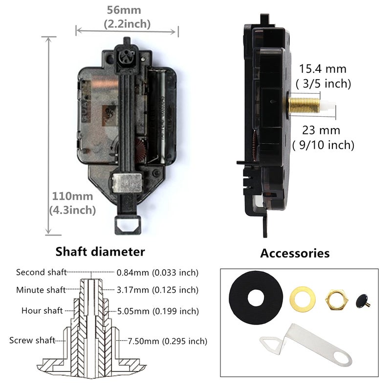 Tikround Original Youngtown 12888 Pendulum Clock Movement With 3 Sets Of Hands 23 Mm (9/10 Inches) Shaft Length 15.4 Mm (3/5 Inch) Thread Length. - Image 2