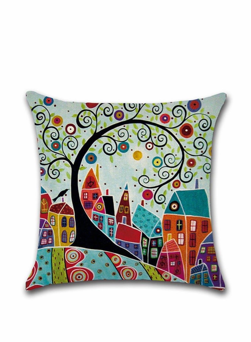 Excefore Throw Cushion Covers Square Pillow Covers Soft Linen Pillowcases Abstract House Set of 4 for Living Room Sofa Bedroom with Invisible Zipper 18x18 Inches - Image 2