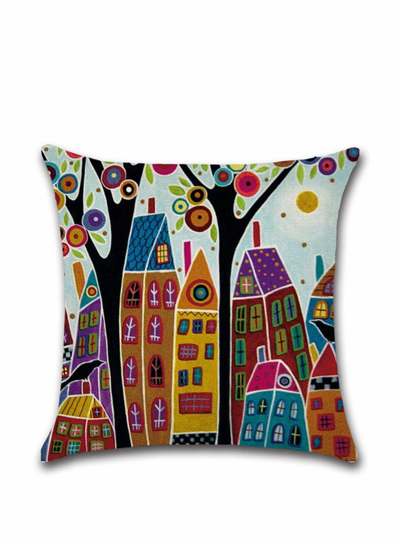 Excefore Throw Cushion Covers Square Pillow Covers Soft Linen Pillowcases Abstract House Set of 4 for Living Room Sofa Bedroom with Invisible Zipper 18x18 Inches - Image 3