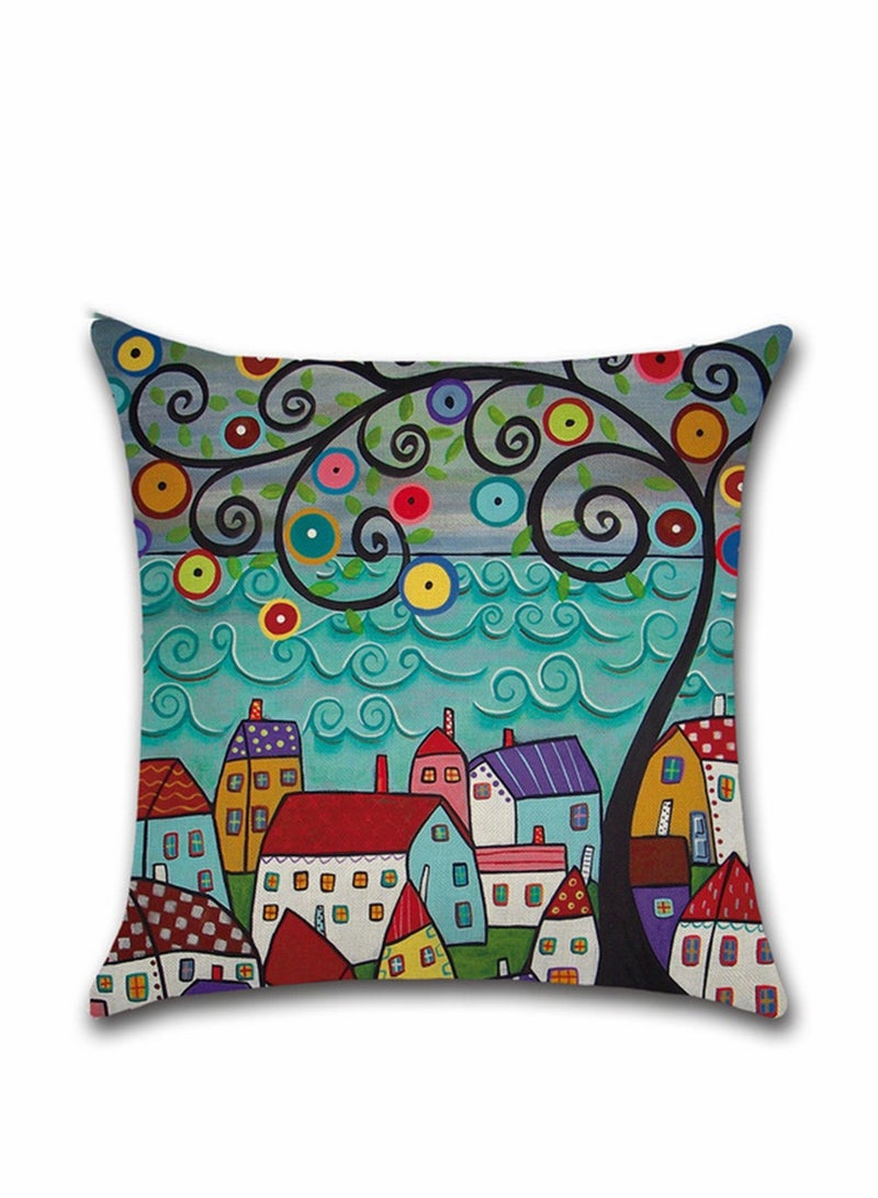 Excefore Throw Cushion Covers Square Pillow Covers Soft Linen Pillowcases Abstract House Set of 4 for Living Room Sofa Bedroom with Invisible Zipper 18x18 Inches - Image 5