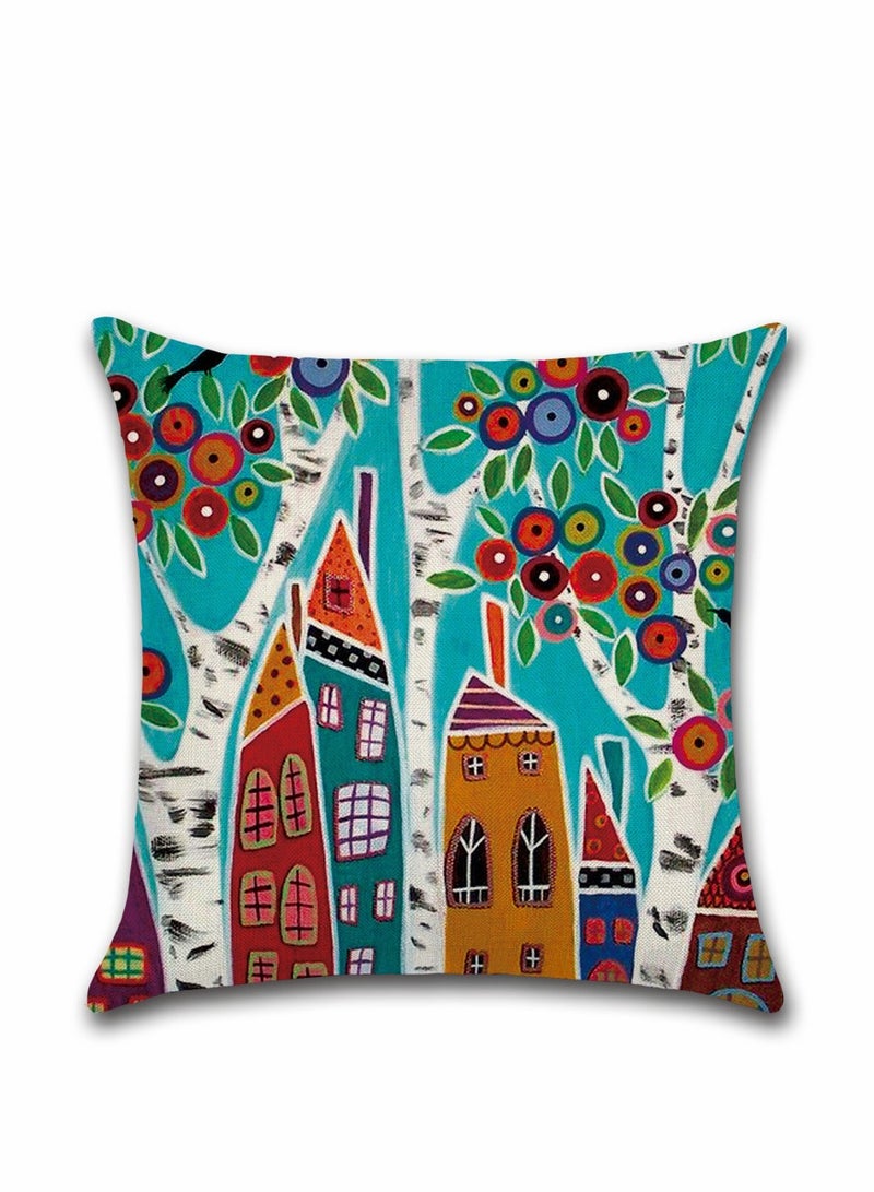 Excefore Throw Cushion Covers Square Pillow Covers Soft Linen Pillowcases Abstract House Set of 4 for Living Room Sofa Bedroom with Invisible Zipper 18x18 Inches - Image 4