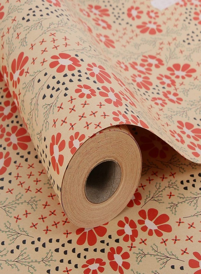 Aimyoo 17 inch x 60 ft Red Floral Kraft Wrapping Paper Roll for Wedding Bridal Shower Birthday,Table Runner Covering Craft Project - Image 1