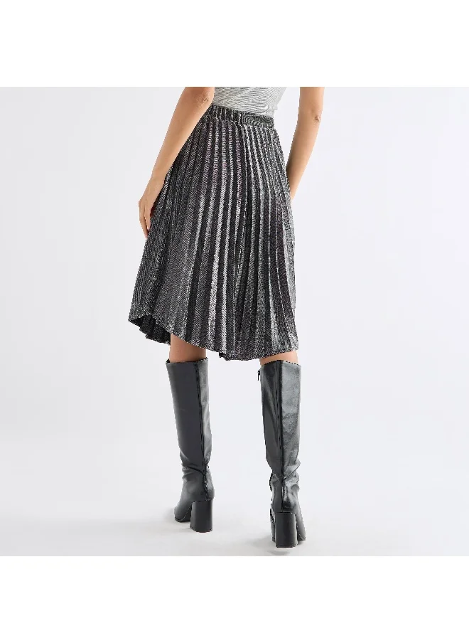 FAV Pleated Asymmetric Skirt with Buckle Accent