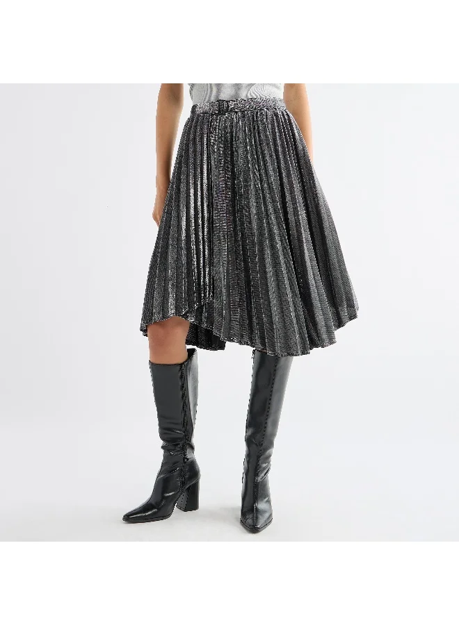 Splash FAV Pleated Asymmetric Skirt with Buckle Accent