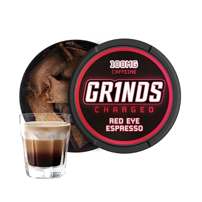 Grinds Coffee Pouches | Free, Nicotine Free clean energy option | 3 Cans, 12 Pouches Per Can | 4x Caffeine, 100mg Per Pouch (Red Eye Espresso) - Image 1