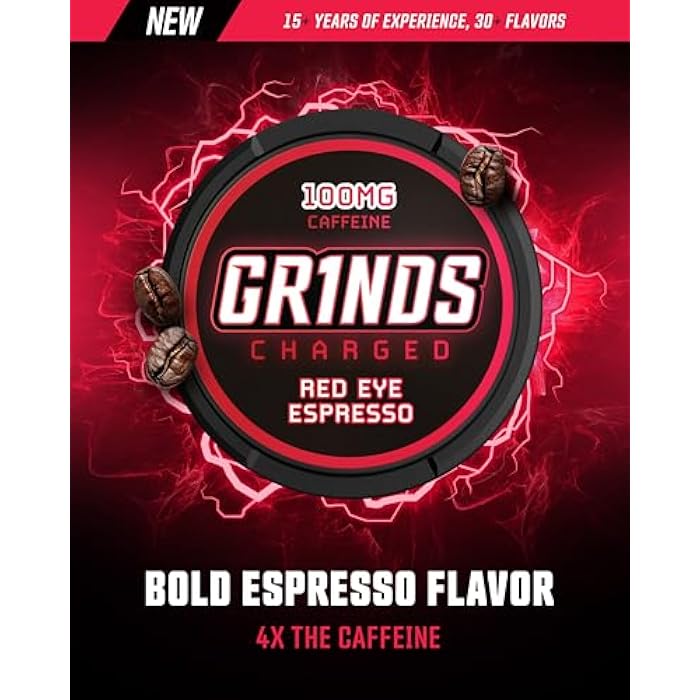 Grinds Coffee Pouches | Free, Nicotine Free clean energy option | 3 Cans, 12 Pouches Per Can | 4x Caffeine, 100mg Per Pouch (Red Eye Espresso) - Image 3