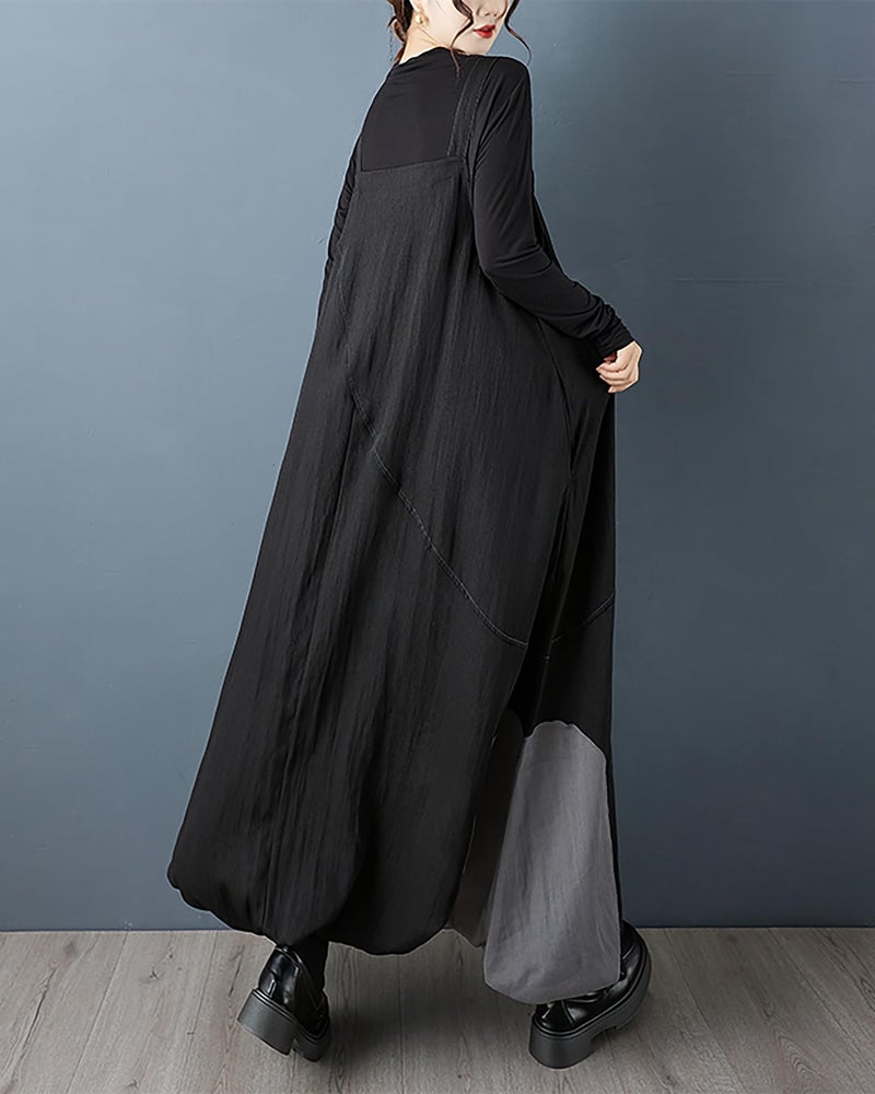 ellazhu Women's Dress Suspender Printed Sleeveless Plus Size Pleated Maxi Hem Pockets GZ737 Black - Image 5