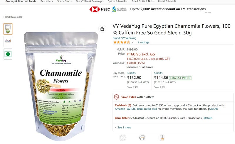 VY VedaYug Combo Herbal tea Chamomile Flower 30g Blue Butterfly 20g & Lavender 30g Herbal Tea Ingredient set (80g) - Image 3