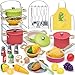 Golray Play Kitchen Accessories Pretend Cooking Playset for Kids with Pots and Pans Set Cooking Utensils Toys Organizer Play Food Set Apron Condiments Birthday Gifts for Toddlers Boys Girls - Image 2