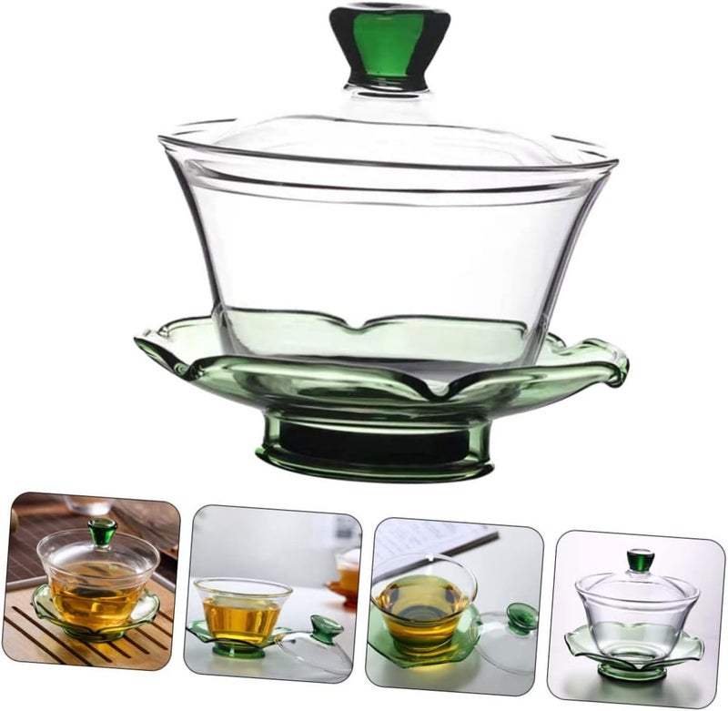 Cabilock 1set Chinese Style Transparent Glass Tureen Teacup with Lid Elegant Tea Cup for Home Office and Special Occasions for Tea Ceremonies - Image 3