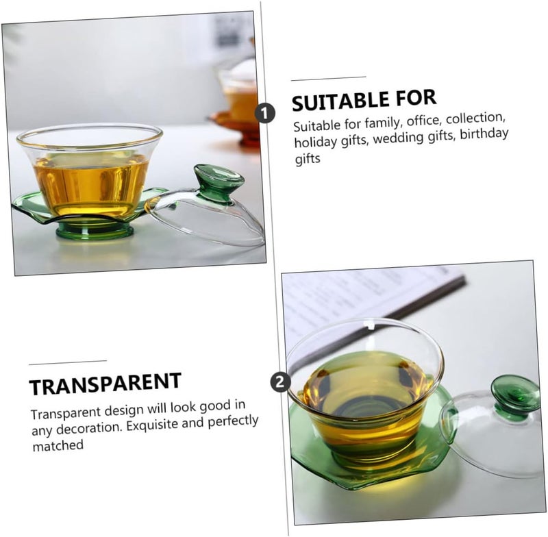 Cabilock 1set Chinese Style Transparent Glass Tureen Teacup with Lid Elegant Tea Cup for Home Office and Special Occasions for Tea Ceremonies - Image 5