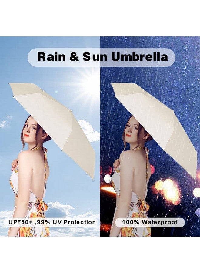 ESUFEIR Mini Travel Sun Umbrella for Purse With Case,Small Compact UV Umbrella Protection Sun,Lightweight Portable Parasol Umbrella Windproof for Women Men Kids (Beige) - Image 3