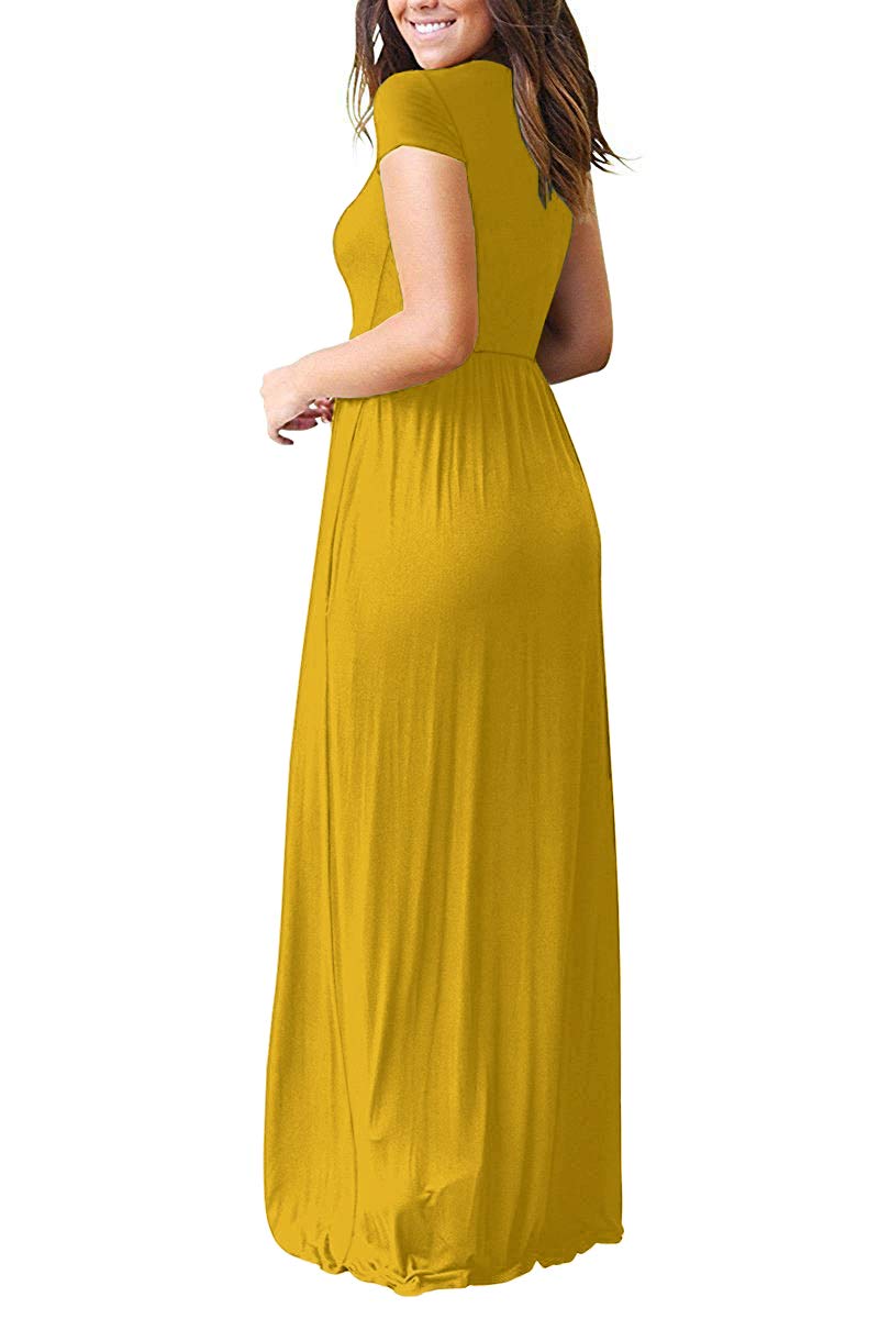 DEARCASE Maxi Dress for Women Yellow Large Crewneck Short Sleeves Wedding Guest A-line Casual Loose Party Vintage Spring Summer Beach Long Dresses with Pockets - Image 1