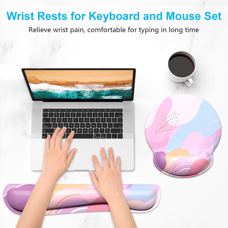 Dapesuom Keyboard Wrist Rest and Mouse Pad with Wrist Support, Cute Memory Foam Cushion for Keyboard and Mouse Set, Ergonomic Pad Rests with Non Slip Base for Easy Typing & Pain Relief, Colorful Art - Image 2