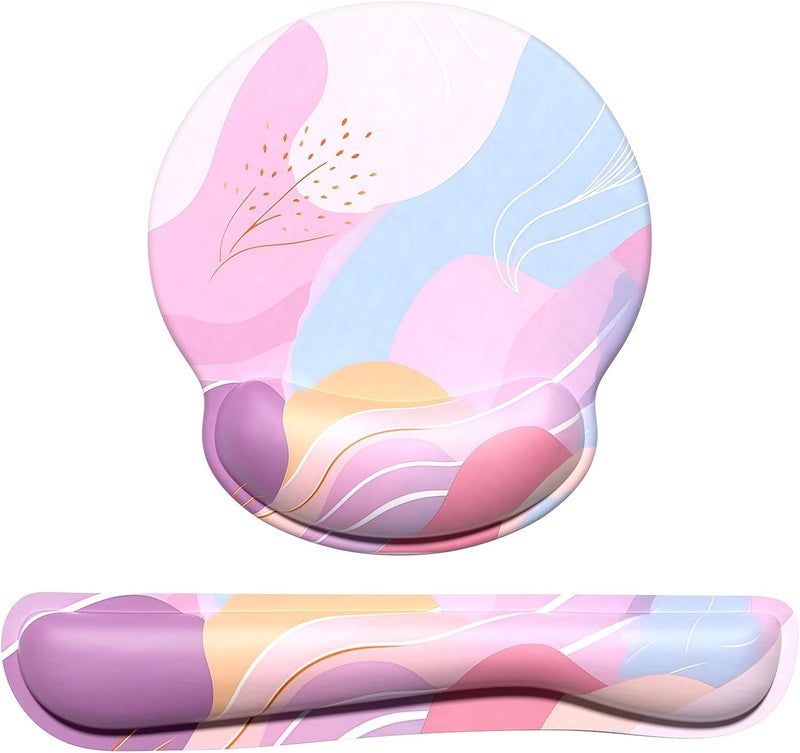 Dapesuom Keyboard Wrist Rest and Mouse Pad with Wrist Support, Cute Memory Foam Cushion for Keyboard and Mouse Set, Ergonomic Pad Rests with Non Slip Base for Easy Typing & Pain Relief, Colorful Art - Image 1