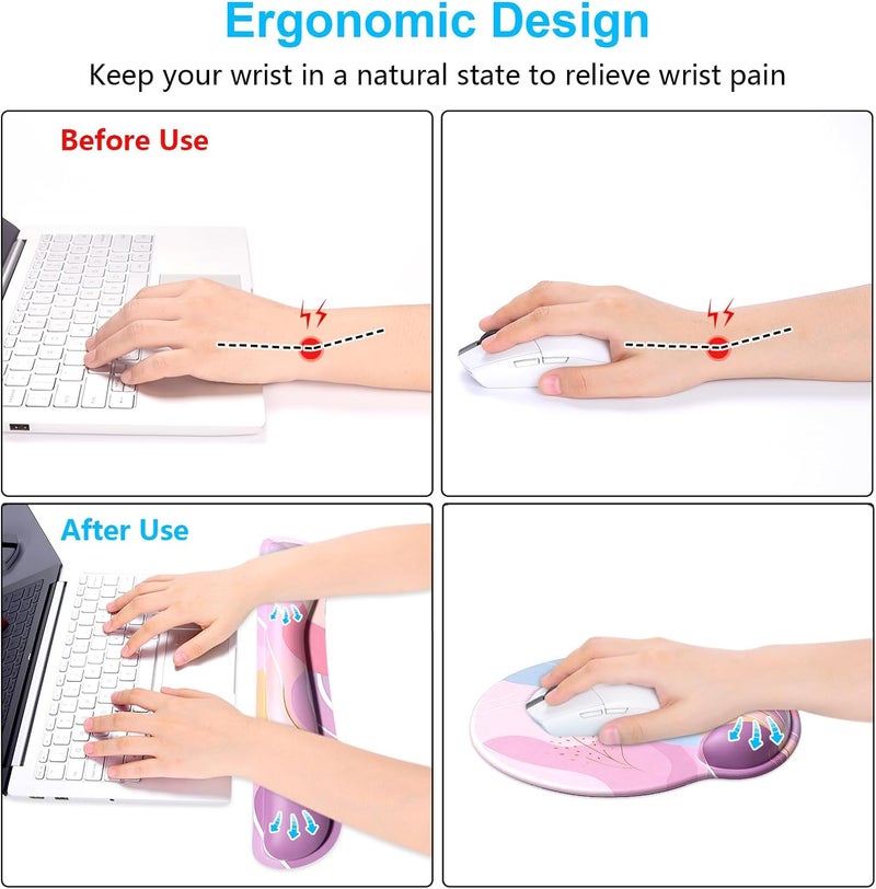 Dapesuom Keyboard Wrist Rest and Mouse Pad with Wrist Support, Cute Memory Foam Cushion for Keyboard and Mouse Set, Ergonomic Pad Rests with Non Slip Base for Easy Typing & Pain Relief, Colorful Art - Image 4