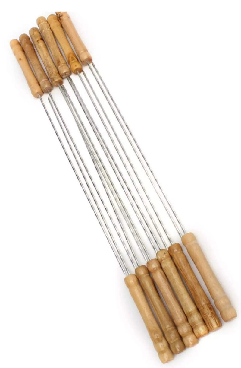 Funeiko BBQ Skewers Tandoor for Barbecue, Grill | Stainless Steel Stick with Wooden Handle (Pack of 12) - Image 5