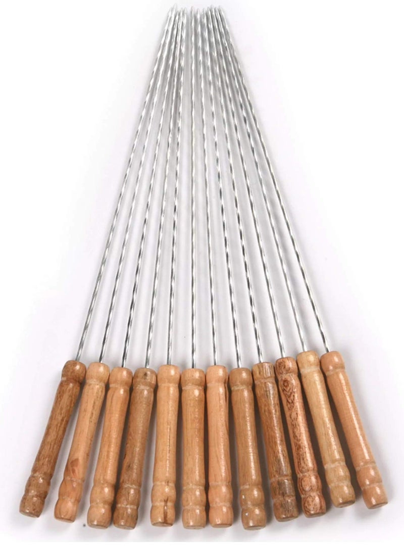 Funeiko BBQ Skewers Tandoor for Barbecue, Grill | Stainless Steel Stick with Wooden Handle (Pack of 12) - Image 2