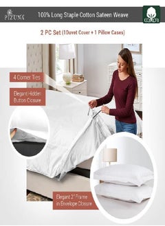Pizuna Twin Duvet Cover Cotton White, 400 Thread Count 100% Long Staple Cotton Twin Quilt Cover, Sateen Cooling Duvet Cover Twin Cotton with Hidden Button Closure (White Twin XL Duvet Cover)
