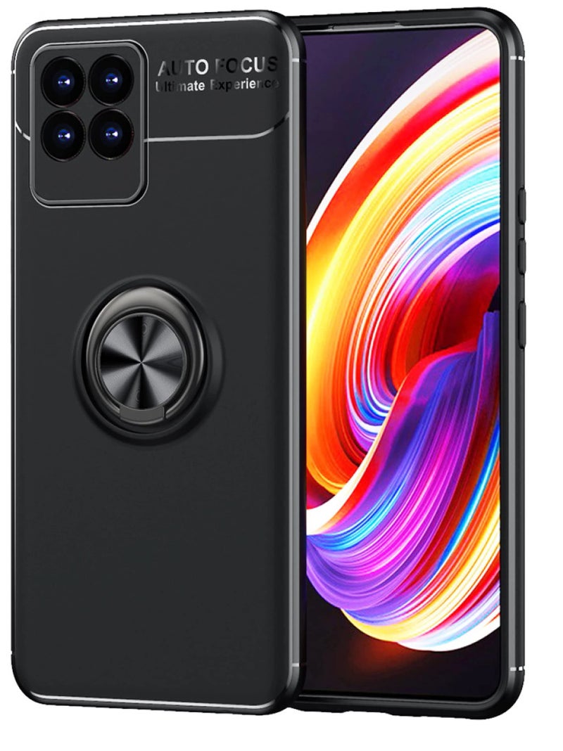 Spazy Case® Realme 8i / Narzo 50 Back Cover | Sleek Rubberized Case with Chrome Plating | Ring Stand Back Cover | Designed for Realme Narzo 50 / Realme 8i - Black - Image 1