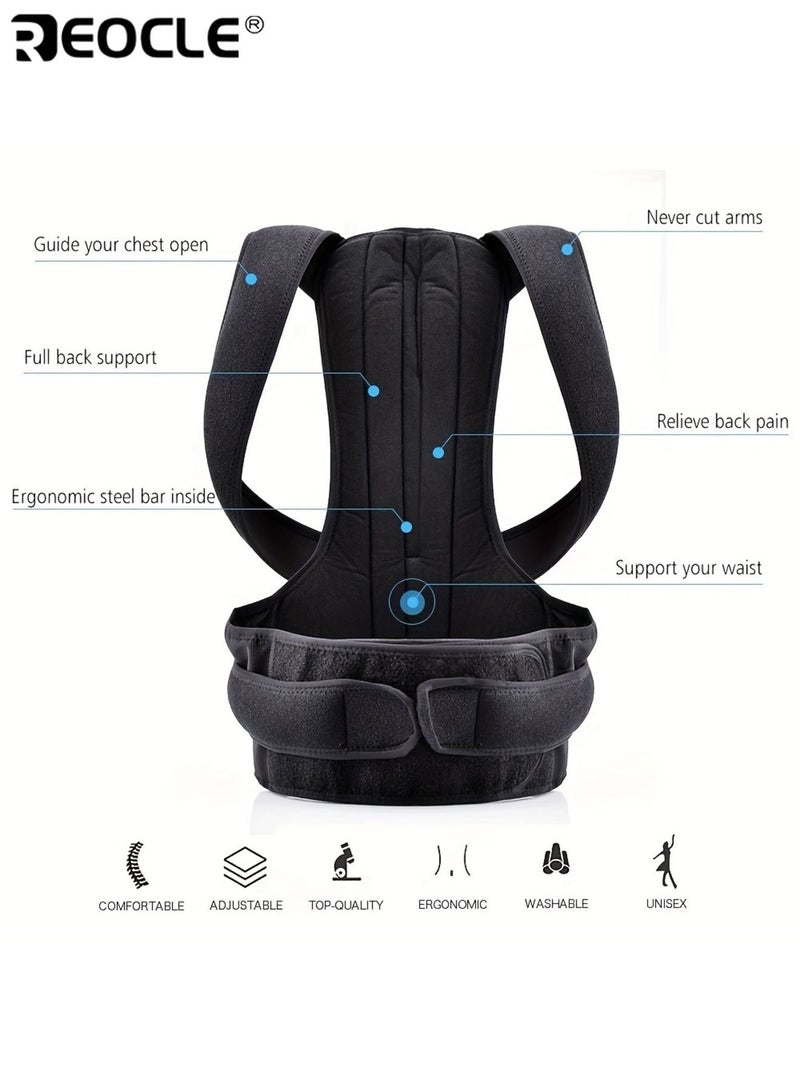 REOCLE Men’s Adjustable Back Brace Invisible Back Support Belt Posture Corrector with Shoulder Straps Durable Spandex Material Comfortable and Breathable Design for Daily Wear - Image 2