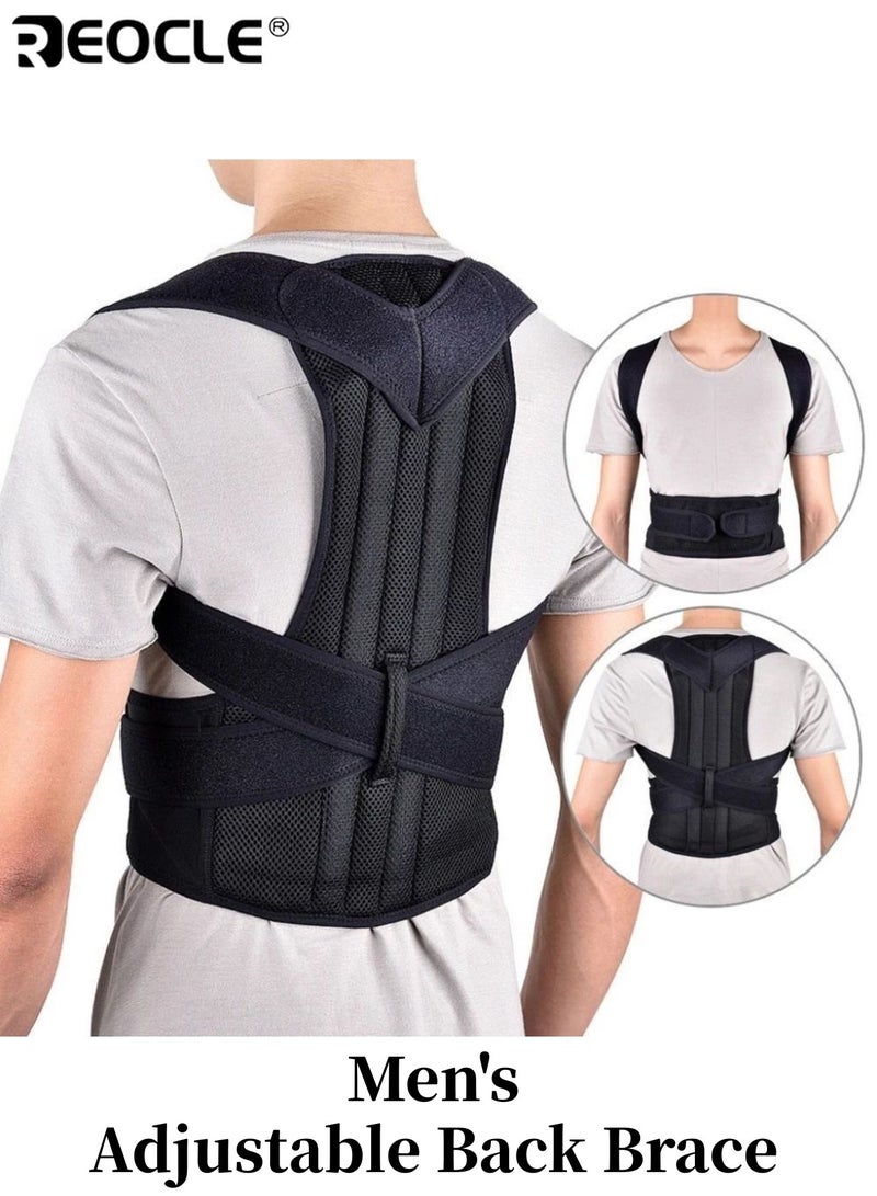 REOCLE Men’s Adjustable Back Brace Invisible Back Support Belt Posture Corrector with Shoulder Straps Durable Spandex Material Comfortable and Breathable Design for Daily Wear - Image 1