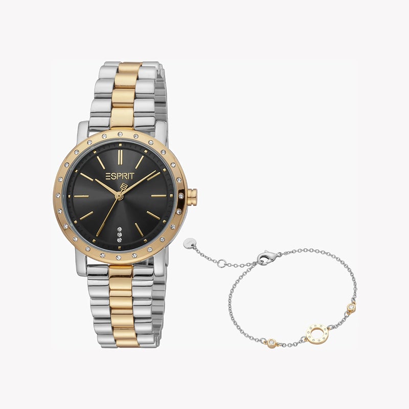 ESPRIT Women's Silver & Gold Stainless Steel Watch, Black Dial|ES1L298M0095 - Image 1