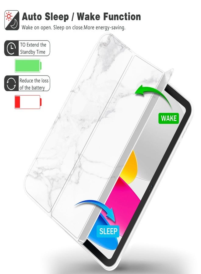 iMieet New iPad 10th Generation Case 2022 10.9 Inch with Pencil Holder, Trifold Stand Smart Case with Soft TPU Back,Auto Wake/Sleep(New Marble White) - Image 4