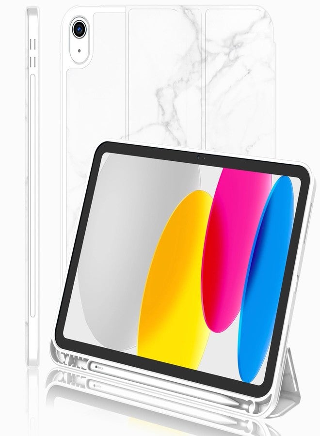 iMieet New iPad 10th Generation Case 2022 10.9 Inch with Pencil Holder, Trifold Stand Smart Case with Soft TPU Back,Auto Wake/Sleep(New Marble White) - Image 1