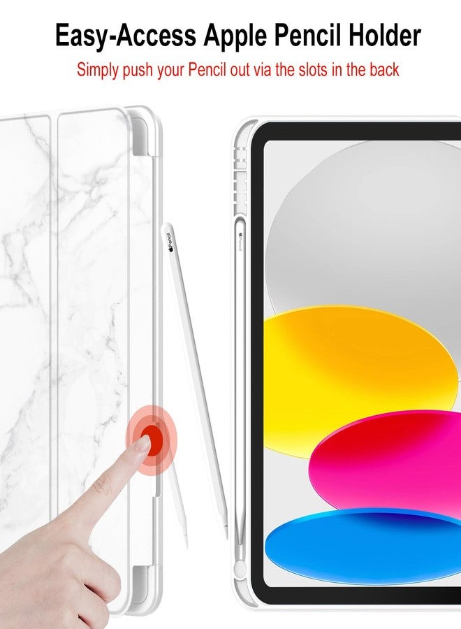 iMieet New iPad 10th Generation Case 2022 10.9 Inch with Pencil Holder, Trifold Stand Smart Case with Soft TPU Back,Auto Wake/Sleep(New Marble White) - Image 5