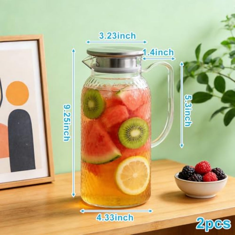 2 عبوة من أباريق بلاستيكية شفافة مع أغطية بوزن 61 أونصة - أباريق مياه خالية من مادة BPA للثلاجة والشاي المثلج/العصير/السانجريا/عصير الليمون/الحليب/أباريق القهوة للمشروبات الباردة والساخنة - Image 2