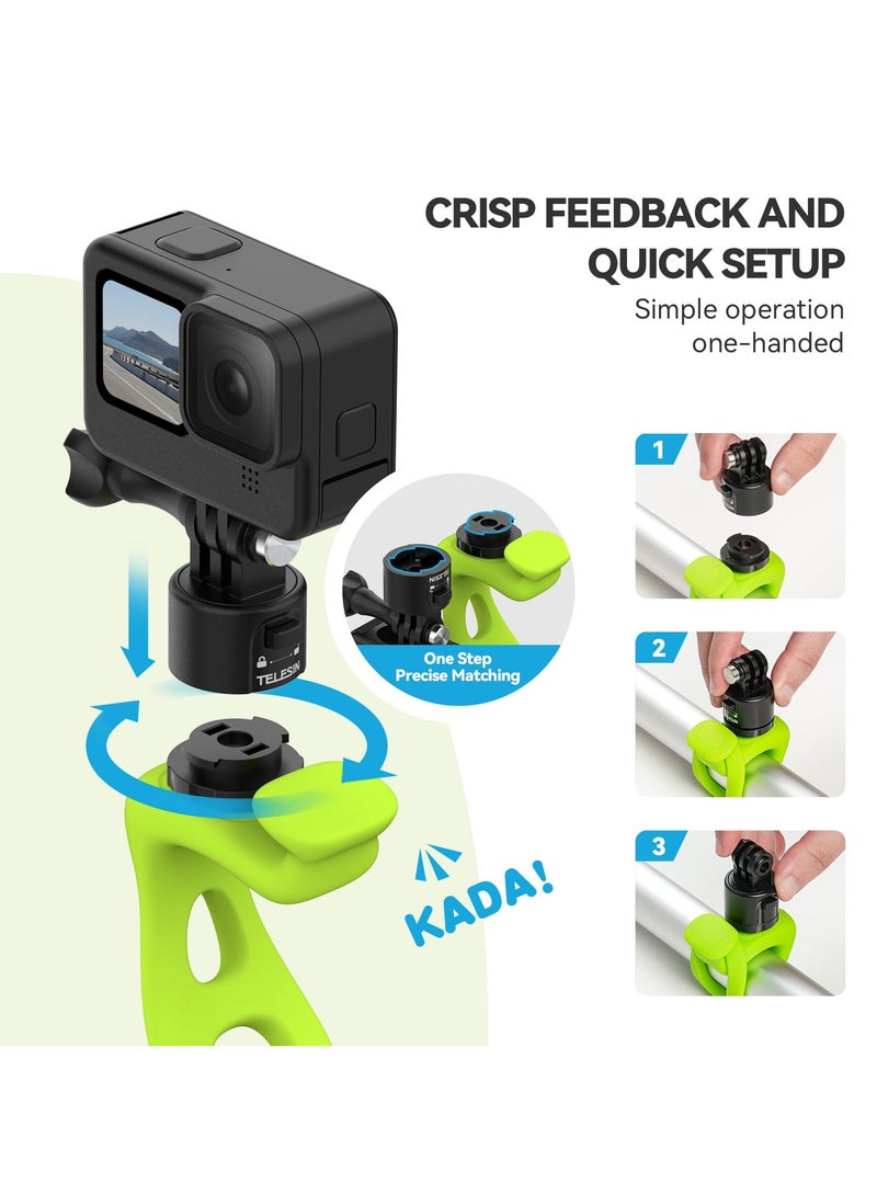 حزام تثبيت كاميرا مرن بزاوية 360° للدراجة/الدراجة النارية، سريع الإطلاق متوافق مع GoPro 12/11/10/9/8/7، Insta360 X3/X4، DJI Action 4، Pocket 3 - Image 2