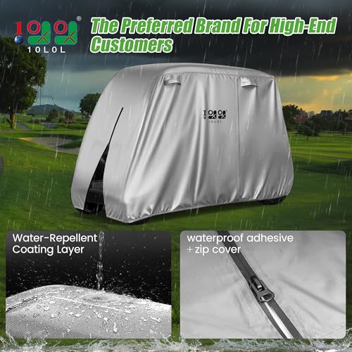 10L0L Golf Cart Cover 2442 Passenger for Yamaha EZGO Club Car Heavy Duty 420D Waterproof Windproof Durable Oxford Golf Cart Cover with 3 Zipper Doors for AllWeather Protection Sliver - Image 3