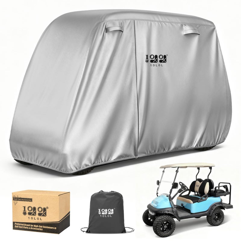 10L0L Golf Cart Cover 2442 Passenger for Yamaha EZGO Club Car Heavy Duty 420D Waterproof Windproof Durable Oxford Golf Cart Cover with 3 Zipper Doors for AllWeather Protection Sliver - Image 2