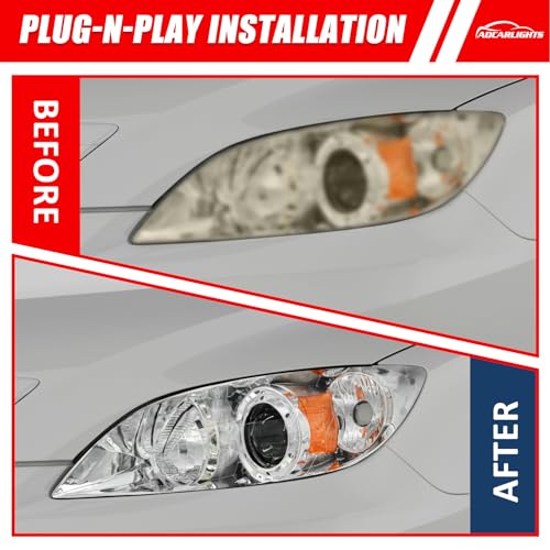 ADCARLIGHTS Headlight Assembly Pair for 2004-2009 Mazda 3 4DR Sedan Projector Chrome Housing Amber Reflector Left Right W/O Bulbs (Not Fit HID/Hatchback) - Image 4