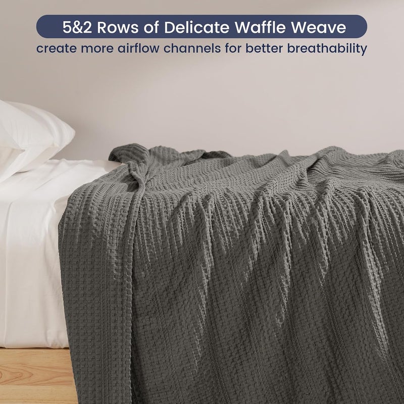PHF Throw Size Waffle Weave Blanket, Lightweight Soft Woven Summer Blanket for Hot Sleepers, Pet Friendly, 127 cm x 152 cm, Grey - Image 5