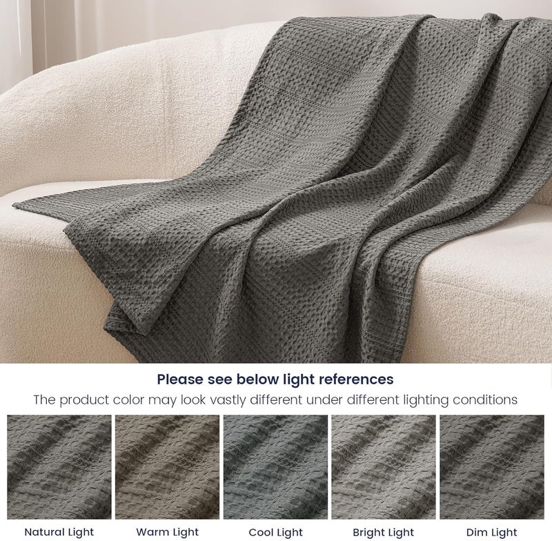 PHF Throw Size Waffle Weave Blanket, Lightweight Soft Woven Summer Blanket for Hot Sleepers, Pet Friendly, 127 cm x 152 cm, Grey - Image 4