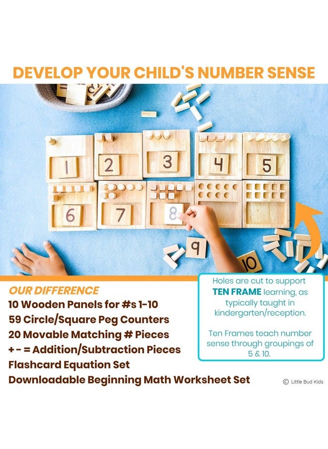 LITTLE BUD KIDS - Counting Pegs A Ten Frame Math Manipulatives Number Montessori Toy For Toddlers & Kindergarteners - Image 1