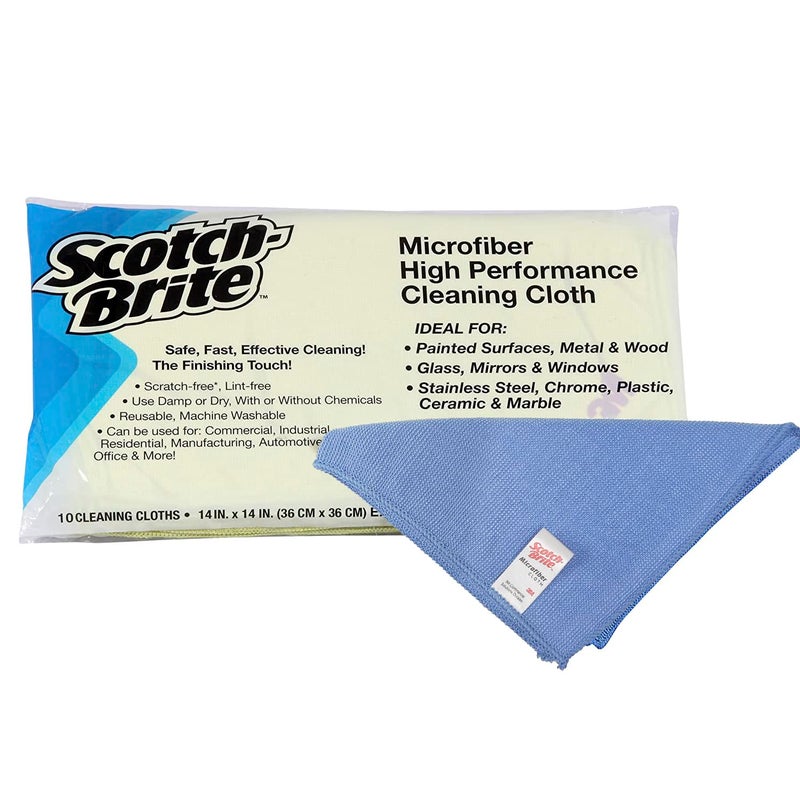 3M Scotch Brite Professional Lint Scratch Free Microfiber Cleaning Cloth 250 GSM Multipurpose Use for Glass Metal Wood Superior Stain Removal Cloth 36 Cm X 36 Cm Blue Packs of 10 - Image 1