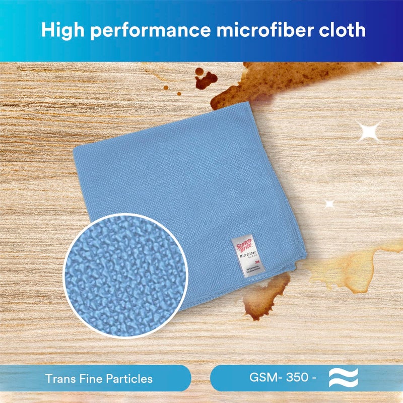 3M Scotch Brite Professional Lint Scratch Free Microfiber Cleaning Cloth 250 GSM Multipurpose Use for Glass Metal Wood Superior Stain Removal Cloth 36 Cm X 36 Cm Blue Packs of 10 - Image 4