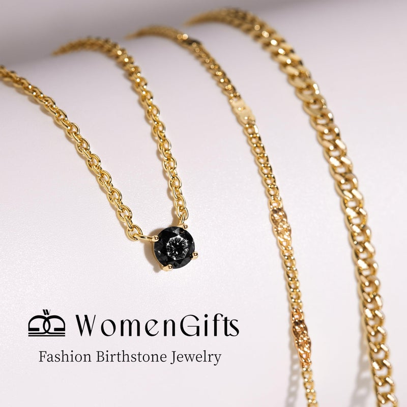 WomenGifts Black Created CZ Layered Necklace Set, 14K Gold Plated Black Zirconia Pendant with Choker Cuban Link & Satellite Chain, Personalized Jewelry Gift for Her - Image 3