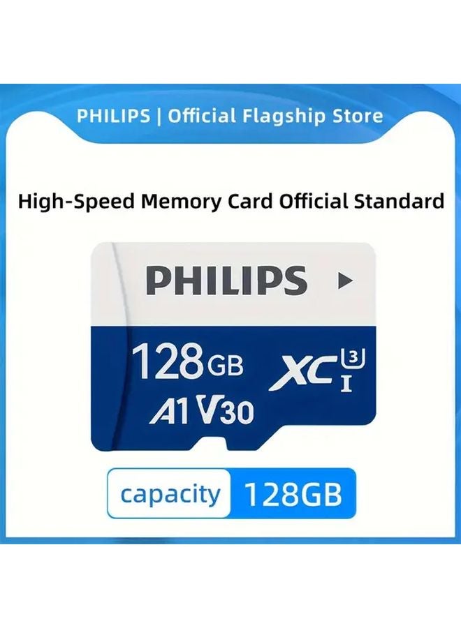 فيليبس 128 جيجابايت مايكرو إس دي كارد 130 ميجابايت/ثانية UHS I V30 فئة 10 للتسجيل بدقة 4K للكاميرات والطائرات بدون طيار - Image 1