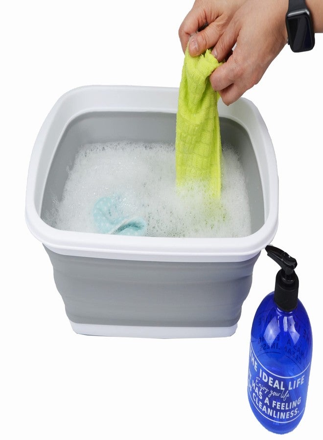 SAMMART 10 Litre (2.6 Gallons) Collapsible Tub & 8L (2.11Gallons) Collapsible Dish Drainer with Drainer Board (Grey+Cyanine (Set of 2)) - Image 4