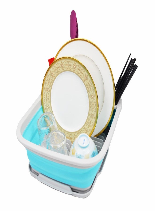 SAMMART 10 Litre (2.6 Gallons) Collapsible Tub & 8L (2.11Gallons) Collapsible Dish Drainer with Drainer Board (Grey+Cyanine (Set of 2)) - Image 5