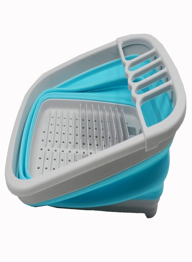 SAMMART 10 Litre (2.6 Gallons) Collapsible Tub & 8L (2.11Gallons) Collapsible Dish Drainer with Drainer Board (Grey+Cyanine (Set of 2)) - Image 3