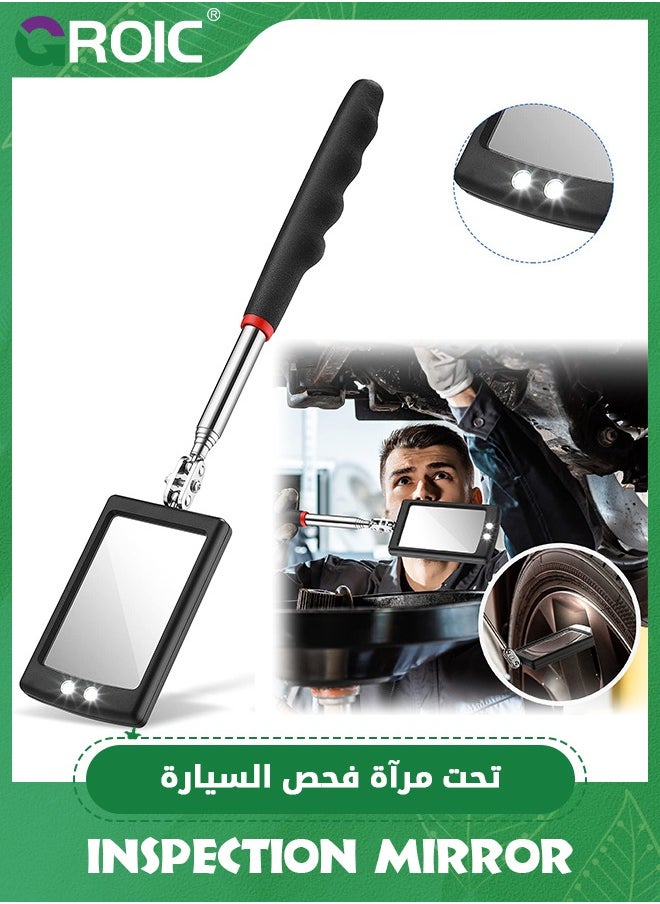 GROIC - Telescoping Inspection Mirror with LED Lighted,87cm Mechanics Mirror Tool with Long Handle, Round Extendable Mirror,Automotive Extension Mirror Round Dental Mirror,Pickup Tools - Image 1