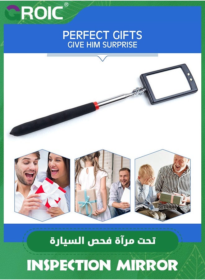 GROIC - Telescoping Inspection Mirror with LED Lighted,87cm Mechanics Mirror Tool with Long Handle, Round Extendable Mirror,Automotive Extension Mirror Round Dental Mirror,Pickup Tools - Image 1